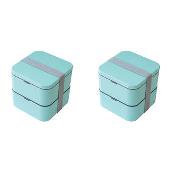 2PK Cuisena RPET Square Bento Food Storage Container Lunch Box 14x14cm Aqua