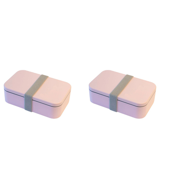 2PK Cuisena Rectangular Bento Lunch Box w/ Cutlery - Pink