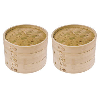 2PK D.Line 3-Tier Cooking Bamboo Steamer 20cm - Natural