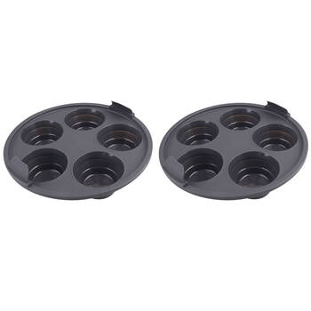 2PK Daily Bake Silicone Round Collapsible Air Fryer 5-Cup Muffin Pan 22cm Black