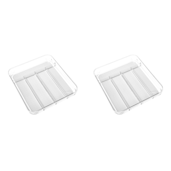 2PK Madesmart Clear Soft Grip 5 Compartment Cutlery Tray Grey