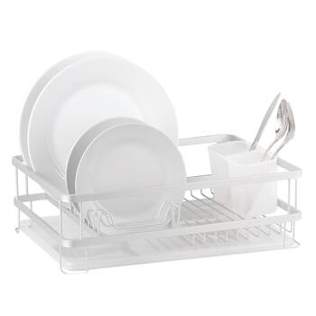 D.line Aluminium Dish Rack w/ Draining Board Drying Organiser - White