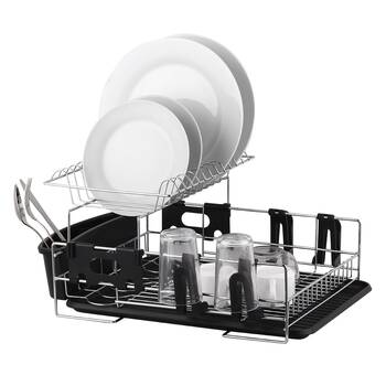 D.line Stainless Steel 2-Tier Dish Rack w/ Draining Board - Black