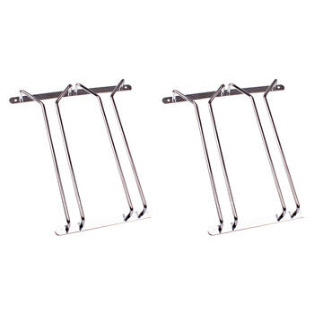 2PK Bartender Chrome Plated Undershelf Twin Glass Stemware Rack 28cm - Silver