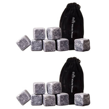 2x 9pc Bartender Whisky Cooling Rocks Set w/ Velvet Pouch