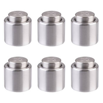 6PK Bartender Stainless Steel Champagne Bottle Stopper - Silver