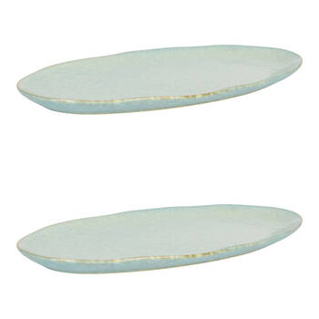 2PK NF Living Oval Plate 37x18 Ceramic Natural Finish Stoneware Dinnerware Blue