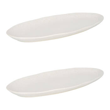 2PK NF Living Oval Plate 37x18 Ceramic Natural Finish Stoneware Dinnerware White