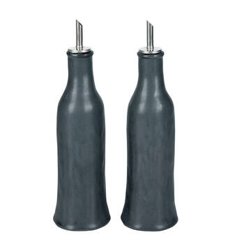 2pc NF Living Oil & Vinegar Set 8x22 Dispenser Stoneware Kitchenware Charcoal