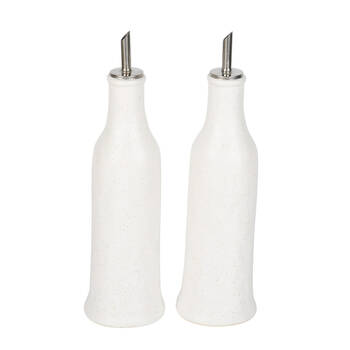 2pc NF Living Oil & Vinegar Set 8x22 Dispenser Stoneware Kitchenware White