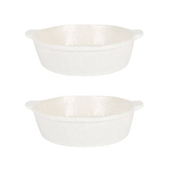 2PK NF Living Round Baker 22x19.5 Durable Ceramic Baking Dish Bakeware White