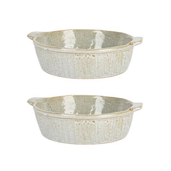 2PK NF Living Round Baker 22x19.5x6 Durable Ceramic Baking Dish Bakeware Green