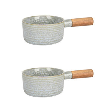 2PK NF Living Handled Bowl 28x15.5x7 Ceramic Durable Stoneware Serveware Green