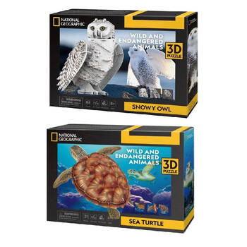 2pc National Geographic Snowy Owl and Sea Turtle 3D Puzzles Game Set 8y+
