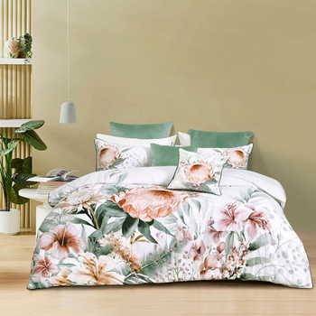 Bianca Sariya Front/Reverse Cotton Sateen White Quilt Cover Set - Double