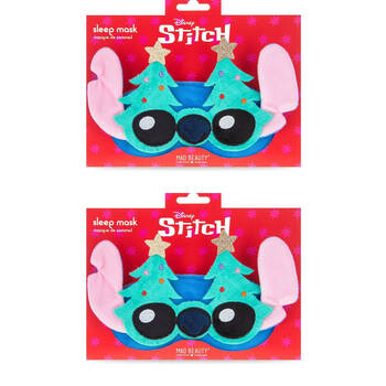 2PK Disney Stitch at Christmas Elasticated Soft Plush Sleep Face Mask Blue