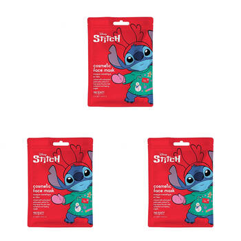 3PK Disney Stitch at Christmas Cosmetic Skincare Sheet Face Mask 25ml