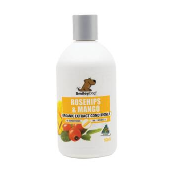 Smiley Dog Pet Grooming Cleaning Conditioner Bottle 500ml Rosehips & Mango