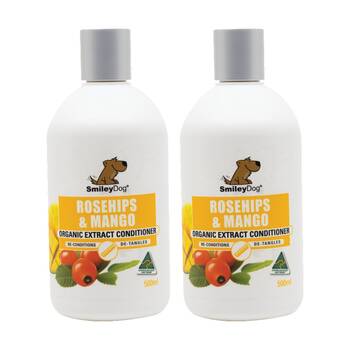 2PK Smiley Dog Pet Grooming Cleaning Conditioner Bottle 500ml Rosehips & Mango