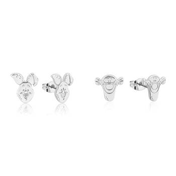 2pc Couture Kingdom Disney Winnie The Pooh Piglet & Tigger Stud Earrings Silver