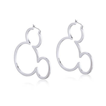 Couture Kingdom Disney Mickey Mouse Outline Hoop Earrings 6cm Silver