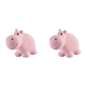 2PK Tikiri Rubber Hippo Zoo Animal 96003 Baby Teether 12x9cm - Pink 0m+