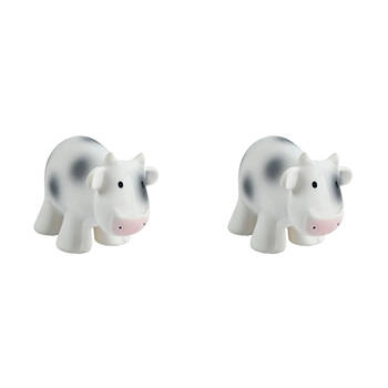 2PK Tikiri 12cm Farm Animal Rubber Cow 95002 Sensory Toy 0m+ White