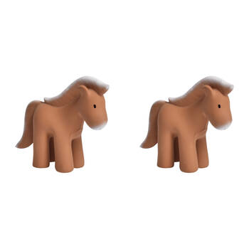 2PK Tikiri 12cm Farm Animal Rubber Horse 95004 Sensory Toy 0m+ Brown