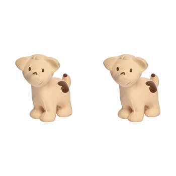 2PK Tikiri 10.5cm Farm Animal Rubber Puppy 95006 Sensory Toy 0m+ Brown