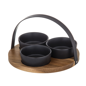 3pc Davis & Waddell Fine Foods Bowl Set w/ Acacia Tray - Natural/Black