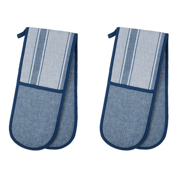 2PK Davis & Waddell Ellis Cotton Double Oven Glove 18x90cm Blue/White Stripe