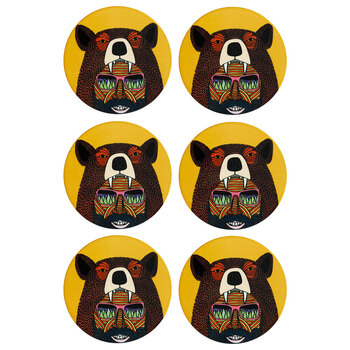 6PK Maxwell & Williams Mulga The Artist 10.5cm Round Ceramic Coaster - Bear Man