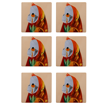 6PK Maxwell & Williams Pete Cromer Wildlife Ceramic Square Coaster 9.5cm Orangutan