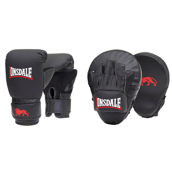 4pc Lonsdale Boxing Glove & Mitt Combo Small/Medium Black