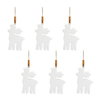 6PK LVD Hanging Reindeer Wooden Ornament Decor 13cm White