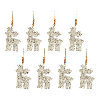 8PK LVD Hanging Reindeer Wooden Ornament Decor 13cm Champagne