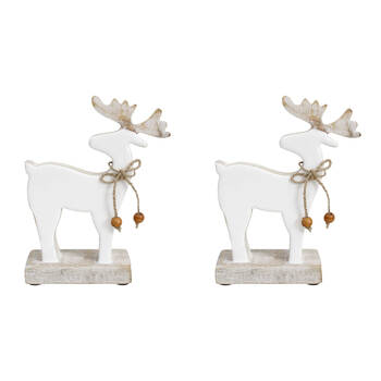 2PK LVD Standing Reindeer Wood Decor Medium 13x17cm - White