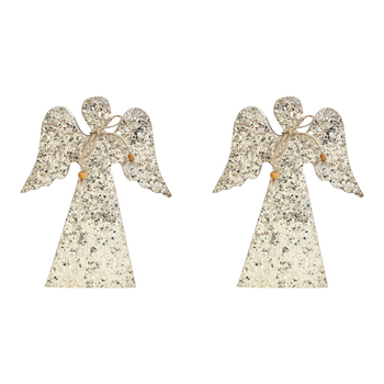 2PK LVD Wooden Ornament Large Angel Seasonal Decorative Home Decor Champagne