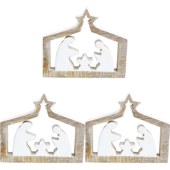 3PK LVD Wooden Ornament Nativity Scene Medium Seasonal Decorative Home Decor