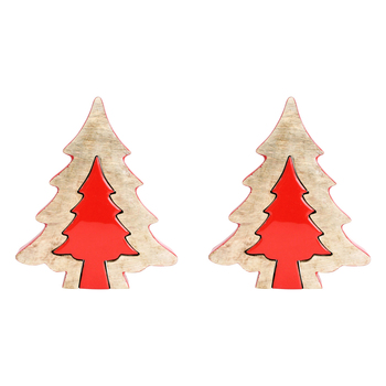 2PK LVD 20x23cm Mango Wood Dual Tree Home Decor Large - Red