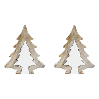 2PK LVD Wooden Ornament Tree Medium Seasonal Decorative Home Decor Dual White