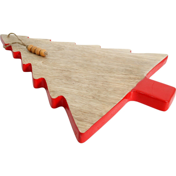 LVD 30x42cm Mango Wood Xmas Tree Serving Board Red Berry