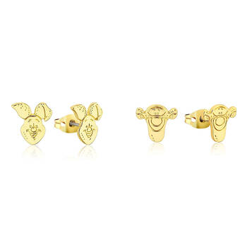 2pc Couture Kingdom Disney Winnie The Pooh Piglet & Tigger Stud Earrings Gold