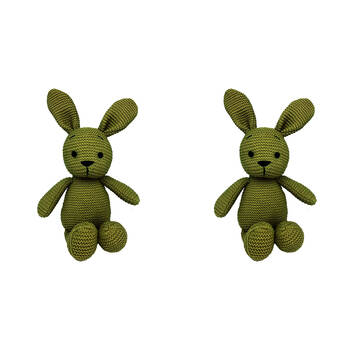 2PK Momoko Bunny Knit Animal Stuffed Doll Kids/Children Soft Plush Toy 22cm Green
