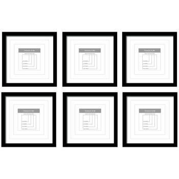 6PK Frankie & Me Window Wooden Multi-Mat Square Photo Frame Home Decor 32.5cm Black