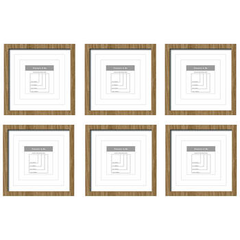 6PK Frankie & Me Window Wooden Multi-Mat Square Photo Frame Home Decor 32.5cm Oak