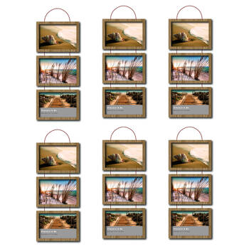 6PK Frankie & Me Wooden Triple Hanging 4x6'' Picture Frame Home/Office Decor Oak
