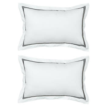 2PK Grosvenor House 500TC Hotel Embroidered Tailored Pillowcase White With Black