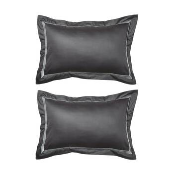 2PK Grosvenor House 500TC Hotel Embroidered Tailor Pillowcase Charcoal W/ White