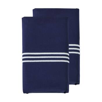 2pc Grosvenor House 500TC Hotel Embroidered Standard Pillowcases Navy W/ White